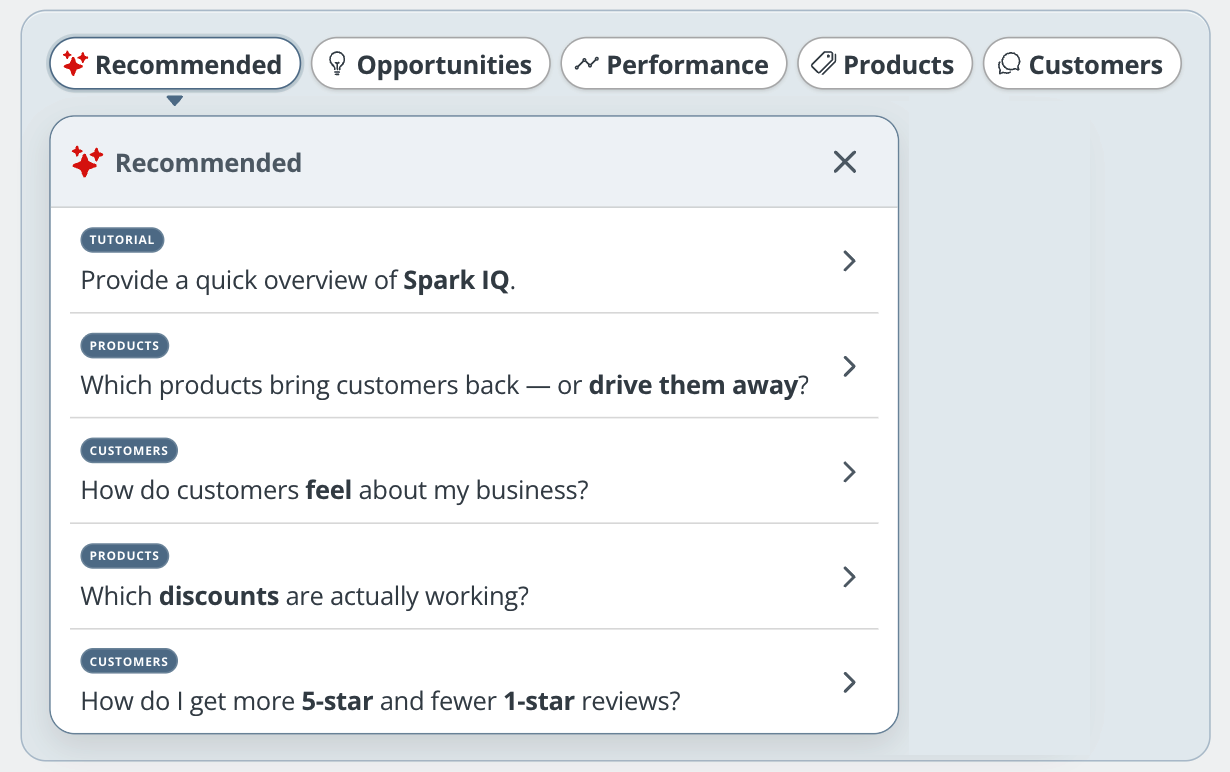 Spark Guided Best Practices with recommended business analyses